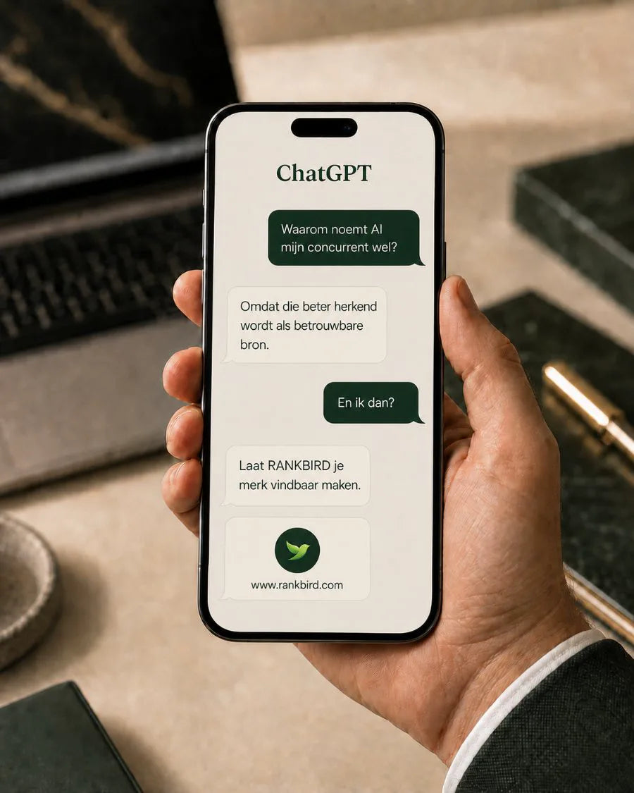 Telefoon met ChatGPT-gesprek over Rankbird
