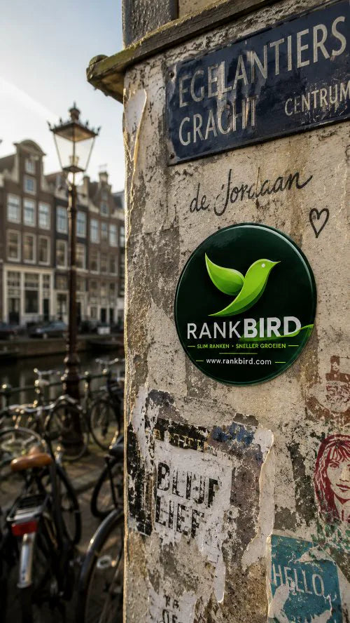 Rankbird-sticker in de Jordaan, Amsterdam